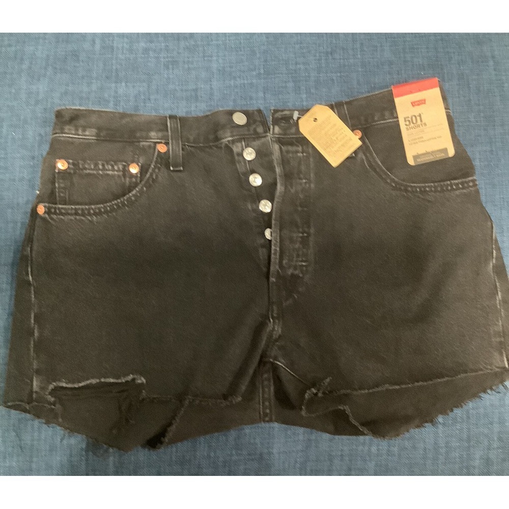 New levi 501 high rise jean shorts size 32 fitted through the hip button fly